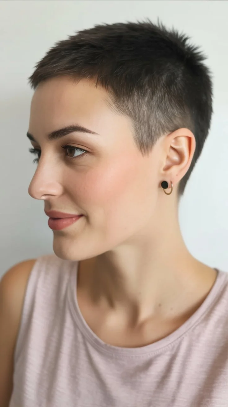 bold summer pixie haircuts 2026 Ultra Short Buzzed Pixie Minimal Look