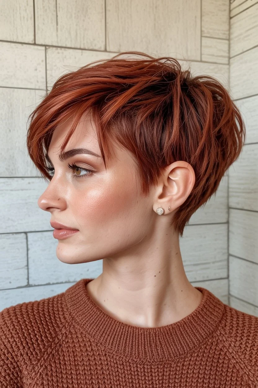 bold summer pixie haircuts 2026 Warm Copper Textured Pixie