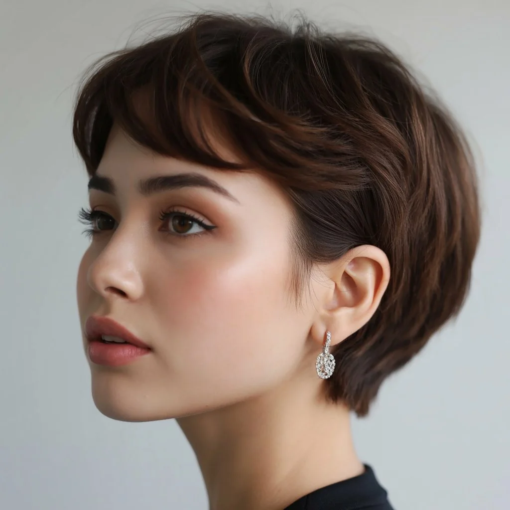 bold summer pixie haircuts 2026 Classic Brunette Pixie with Soft Volume