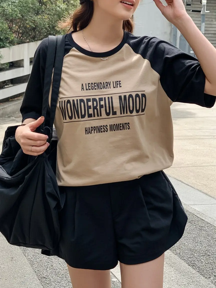 casual summer t-shirt outfit for women 2026 Relaxed Beige and Black Mood with a Sporty Twist