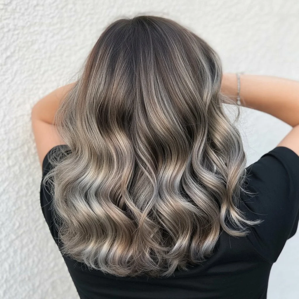 chic summer haircuts for women over 40 2026 long dimensional waves with cool toned blend