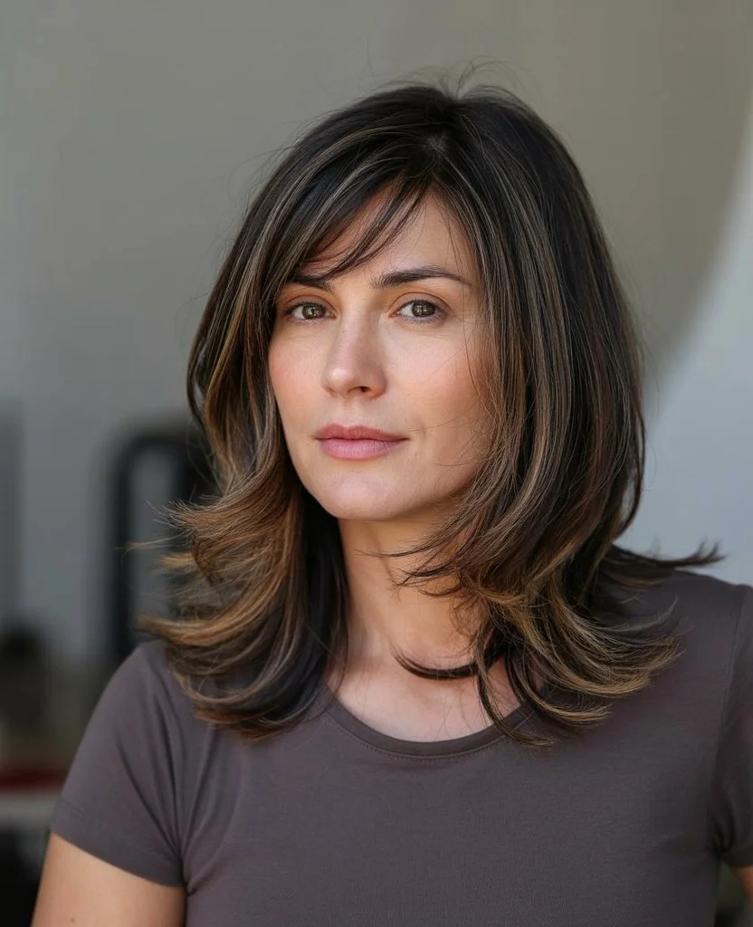 chic summer haircuts for women over 40 2026 feathered medium shag with soft face framing layers