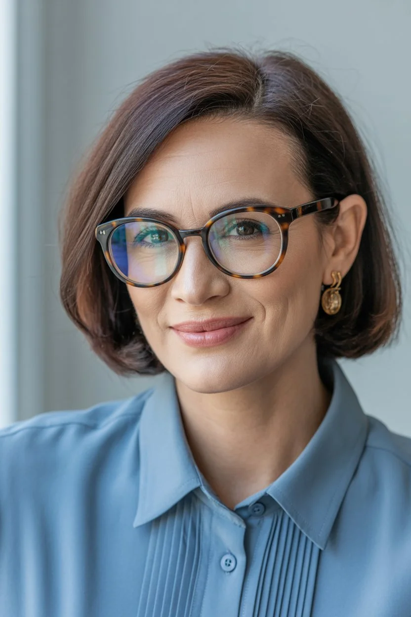 chic summer haircuts for women over 40 2026 classic sleek bob with glasses friendly balance