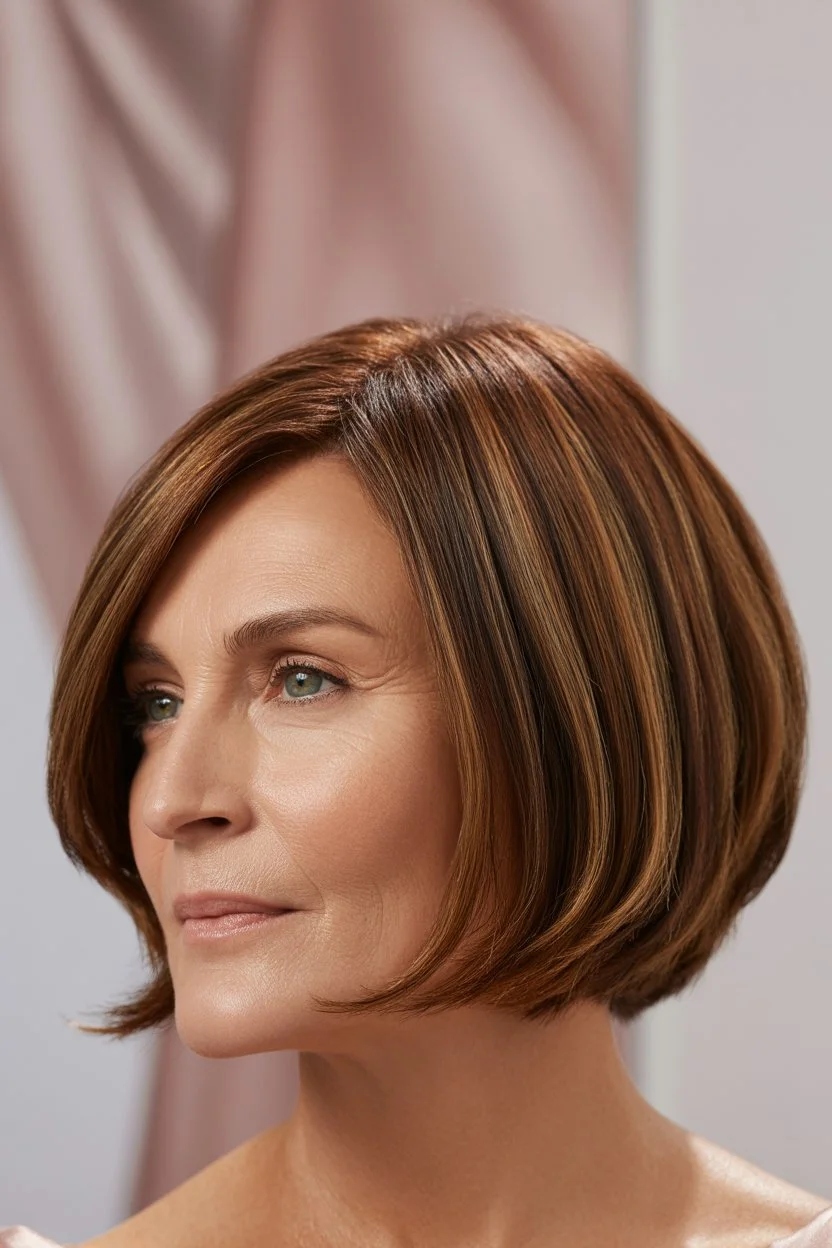 chic summer haircuts for women over 40 2026 soft rounded bob with rich brunette shine