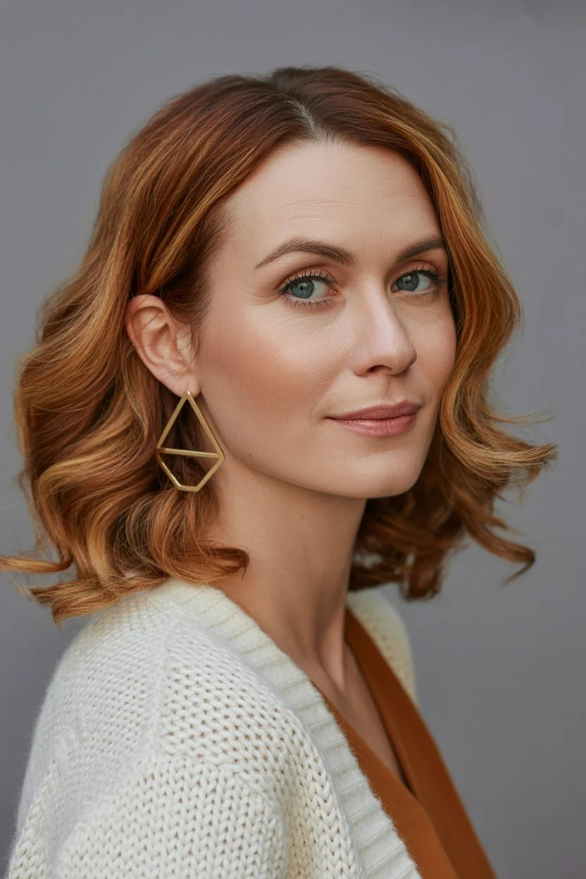 chic summer haircuts for women over 40 2026 soft wavy mid length cut with warm copper tone