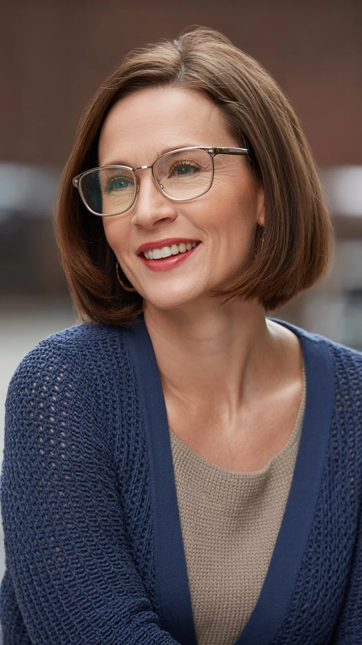 chic summer haircuts for women over 40 2026 classic mid length bob with glasses friendly structure