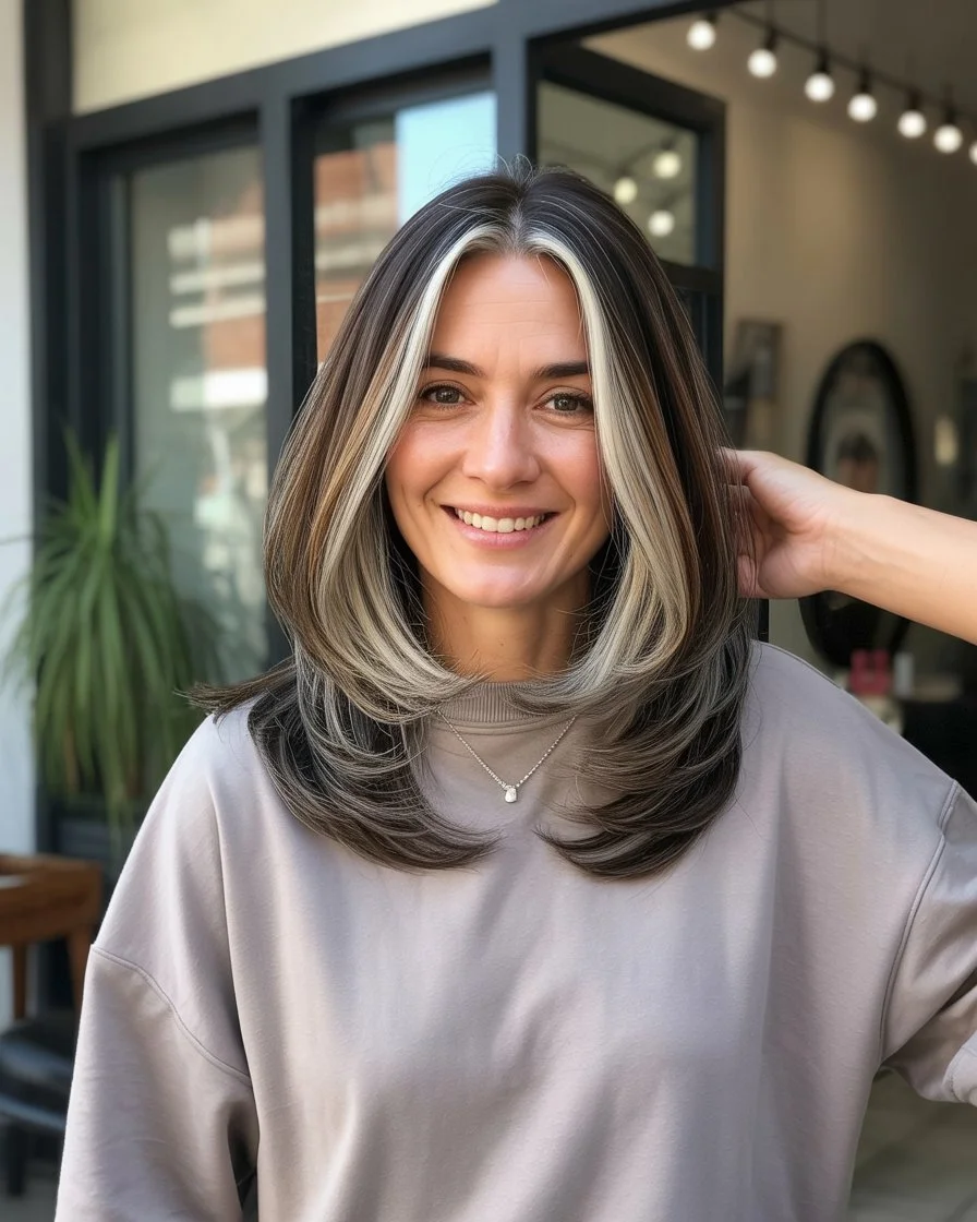 chic summer haircuts for women over 40 2026 voluminous layered blowout with face framing dimension