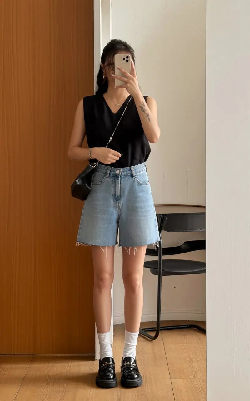 chic summer work outfits 2026 Relaxed denim with clean minimal structure