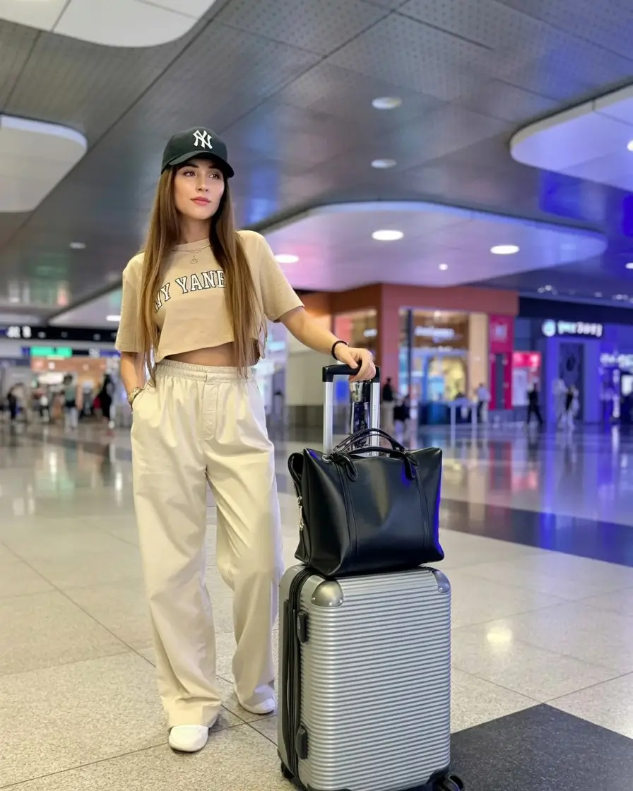comfy airport outfits summer 2026 minimal beige travel chic