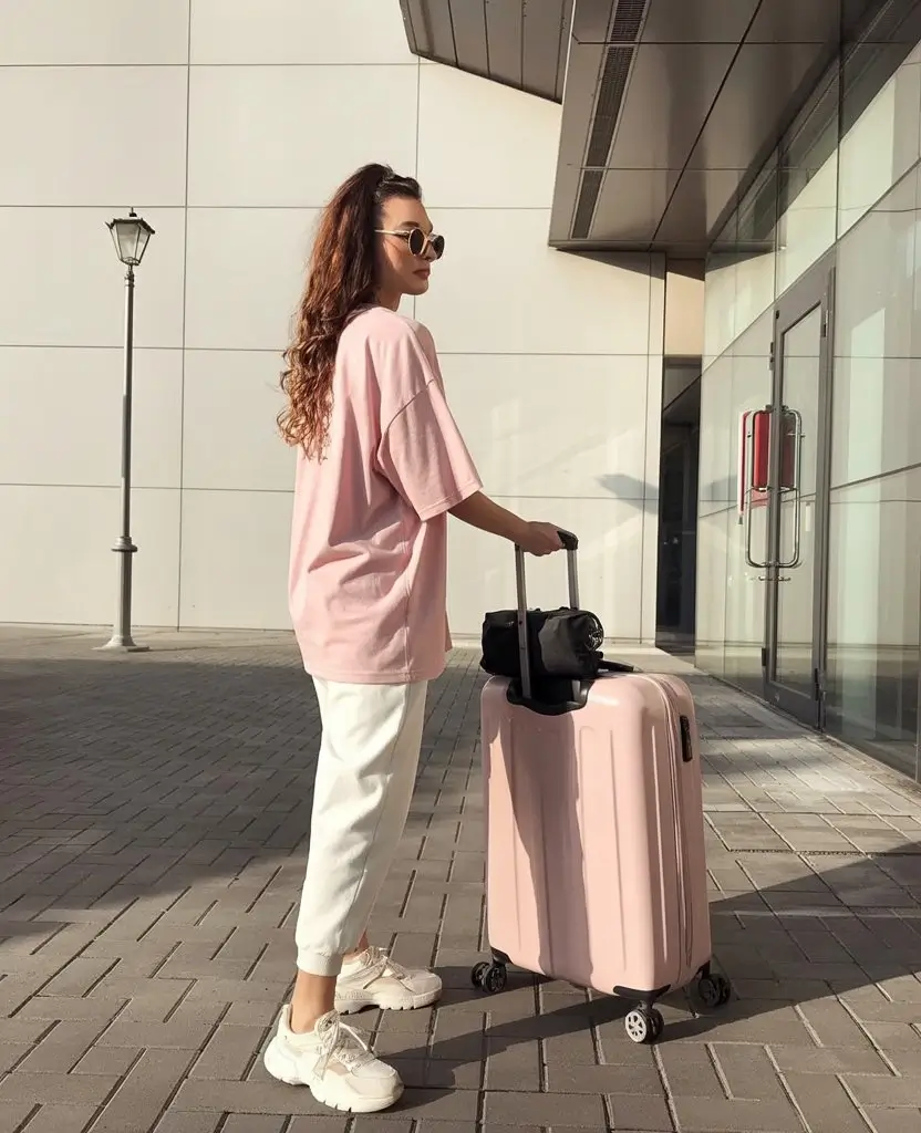 comfy airport outfits summer 2026 oversized tee travel street style