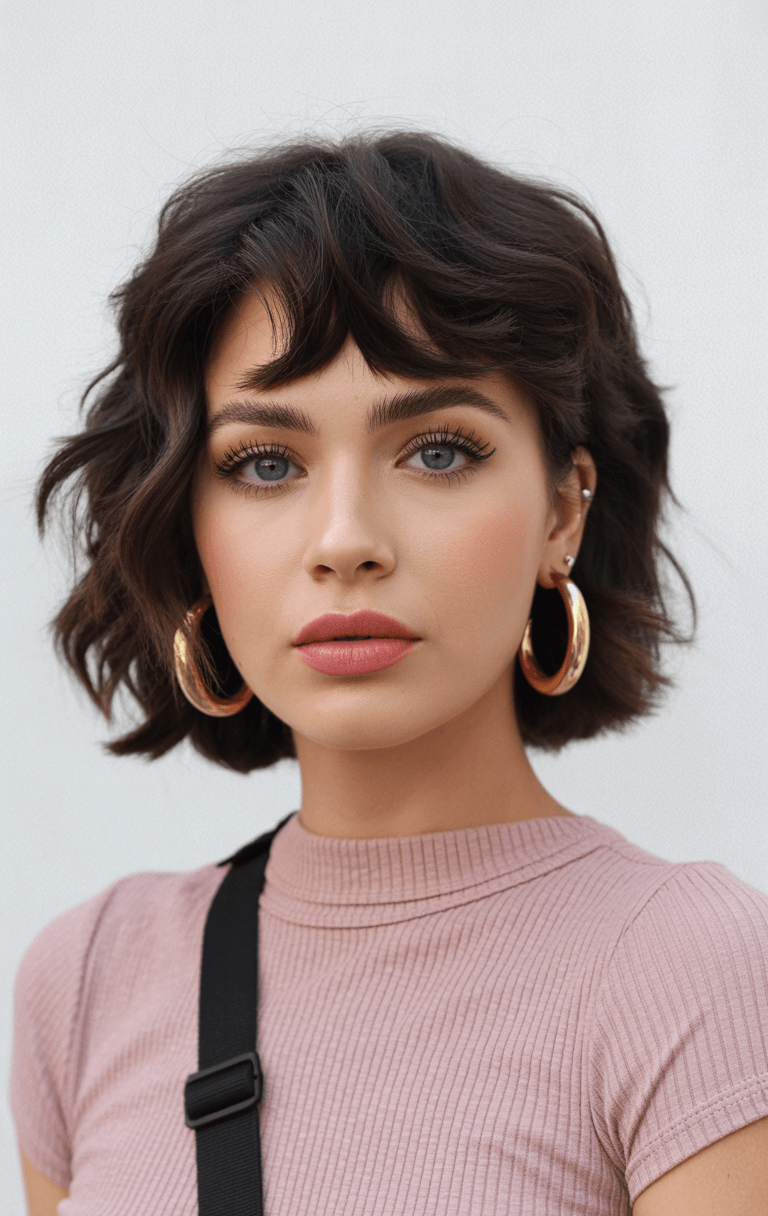 edgy summer short haircuts 2026 Short wavy bob with soft fringe texture