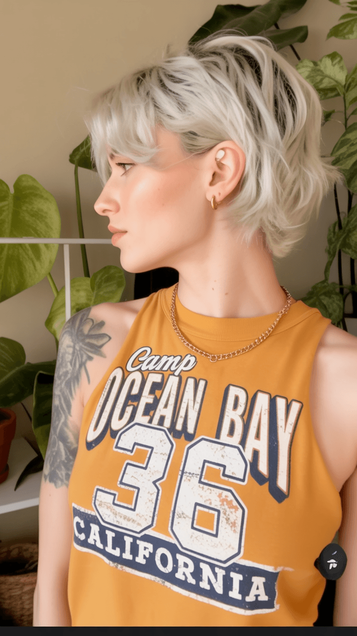 edgy summer short haircuts 2026 Soft platinum shag with airy layers