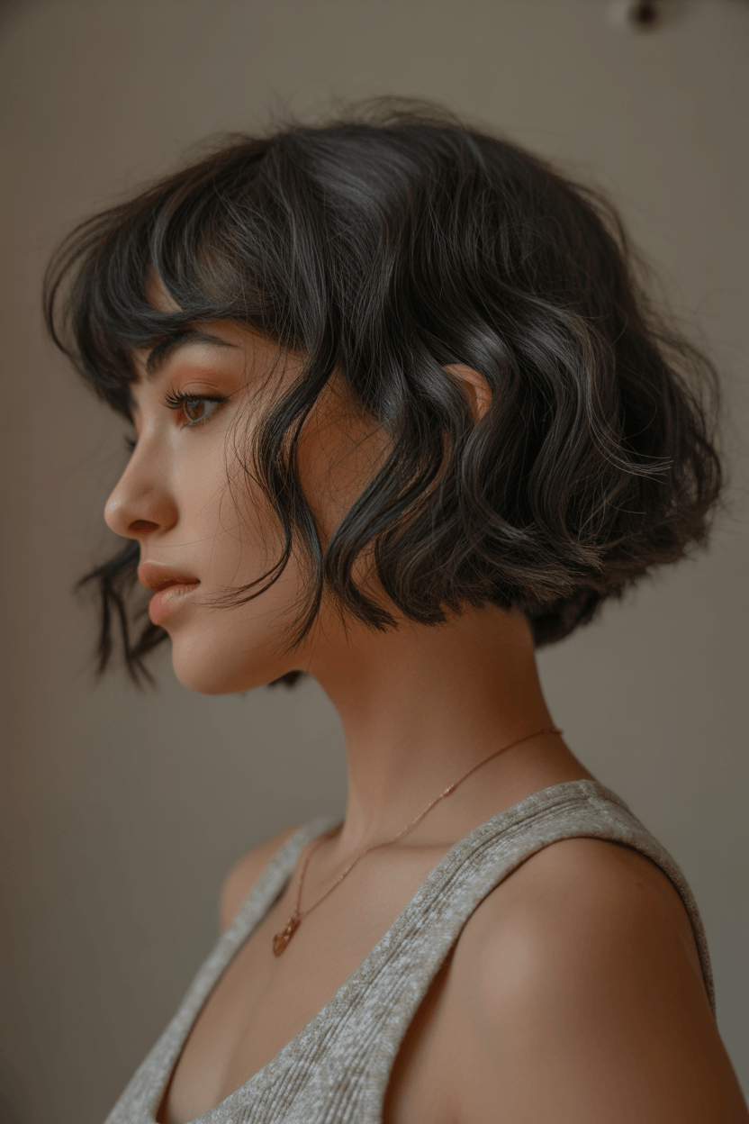 edgy summer short haircuts 2026 Soft textured bob with micro waves