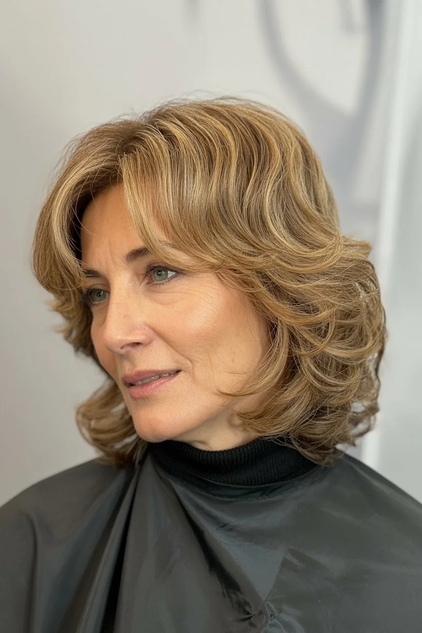 elegant summer haircuts for women over 60 2026 Soft layered shag with voluminous movement