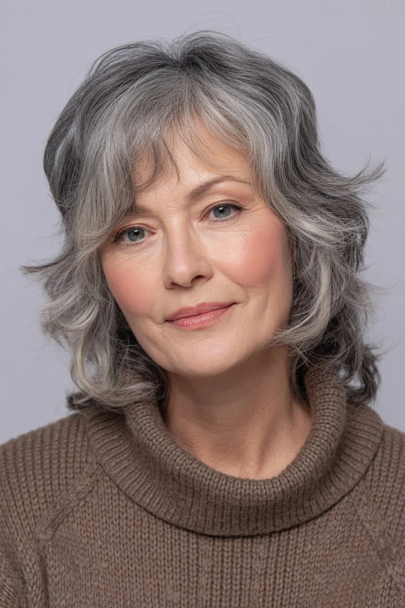 elegant summer haircuts for women over 60 2026 Medium layered shag with soft curls