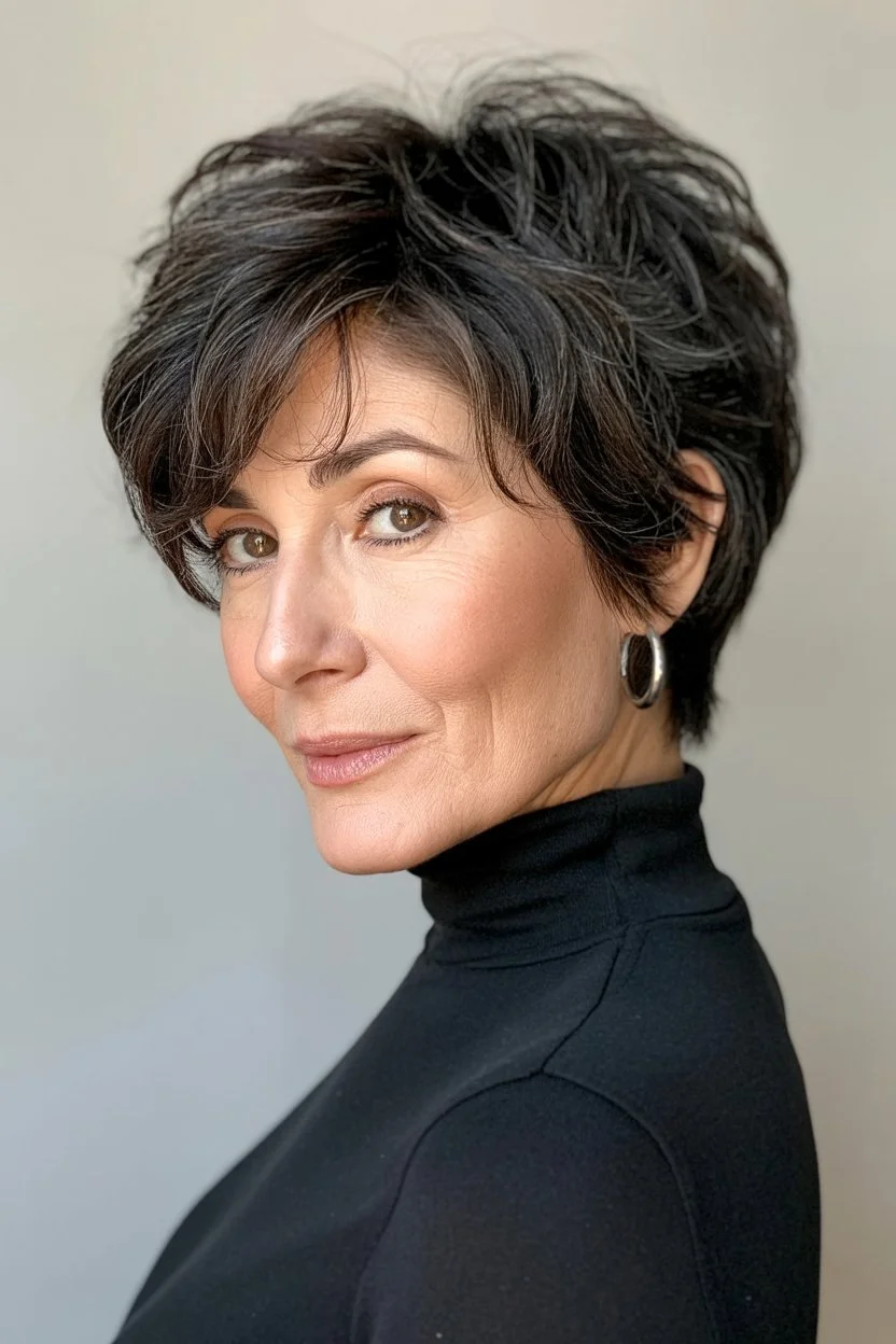 elegant summer haircuts for women over 60 2026 Short textured pixie with side movement