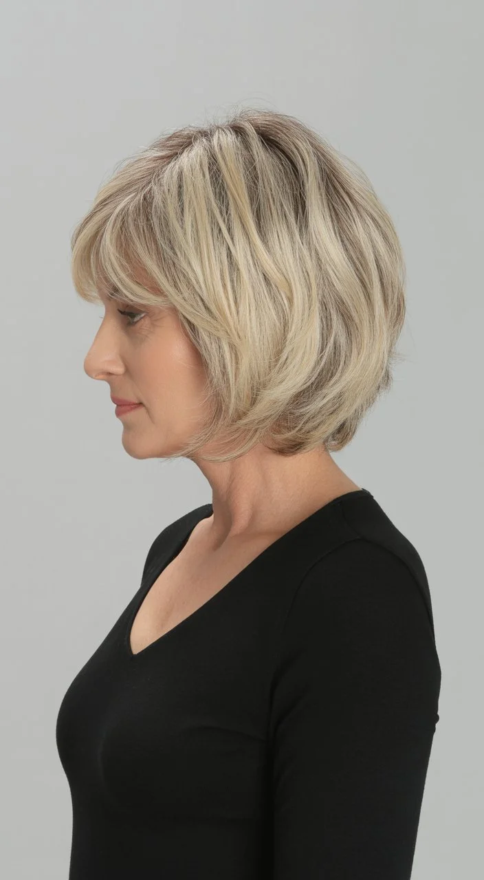 elegant summer haircuts for women over 60 2026 Stacked bob with soft graduation