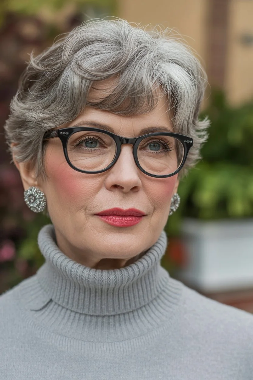 elegant summer haircuts for women over 60 2026 Short textured cut with glasses friendly shape