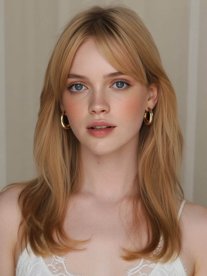 flattering summer haircut for round face 2026 straight medium length cut with light face framing