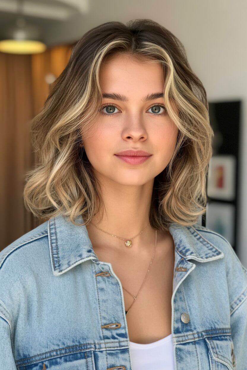 flattering summer haircut for round face 2026 mid length wavy layers that light up the face