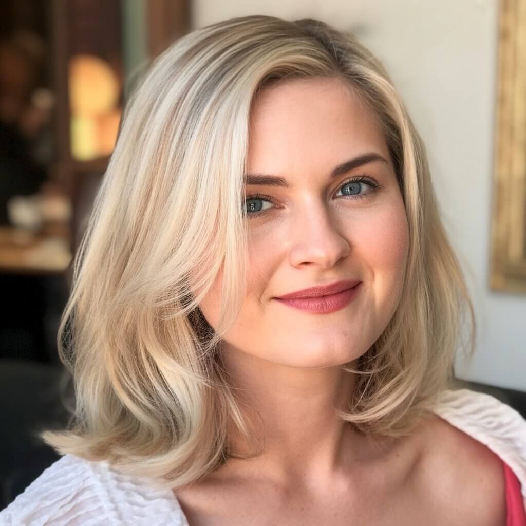 flattering summer haircut for round face 2026 airy blonde lob with natural lift