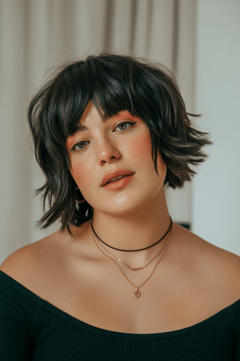 flattering summer haircuts for plus size women 2026 Shaggy layered bob with edgy texture and movement
