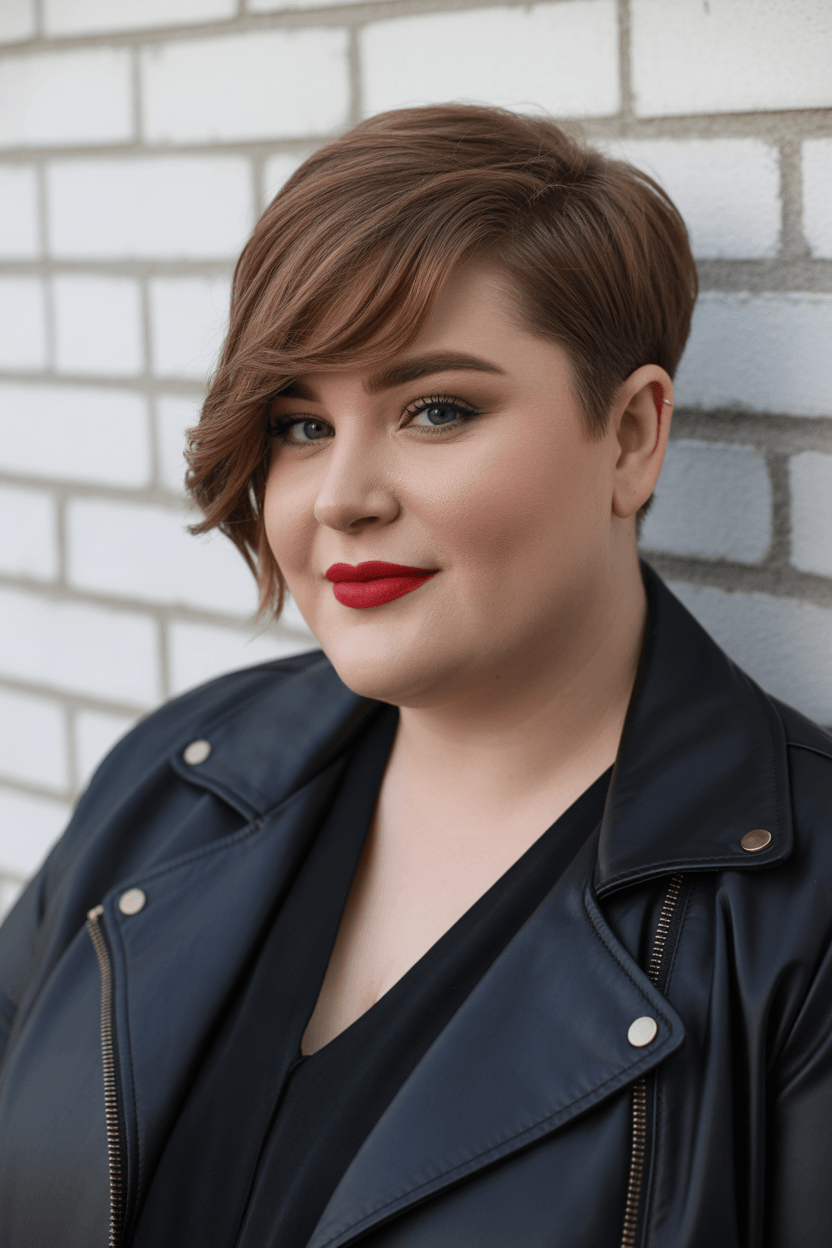flattering summer haircuts for plus size women 2026 Asymmetrical short pixie with sleek side volume