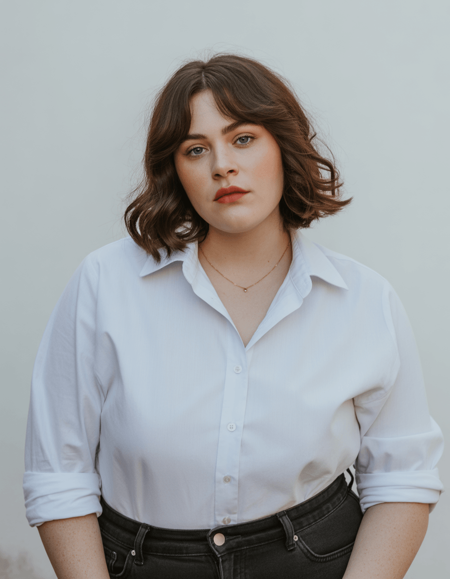 flattering summer haircuts for plus size women 2026 Mid length soft waves with curtain bangs and light structure