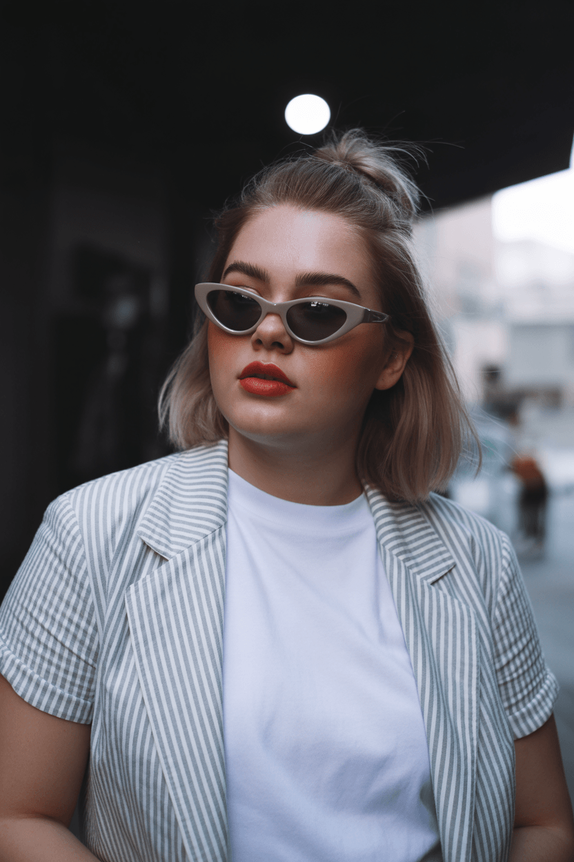 flattering summer haircuts for plus size women 2026 Half up short bob with modern straight finish