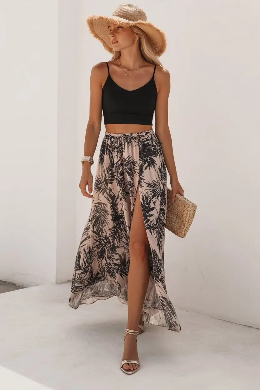 hot summer heat wave outfits 2026 Flowy skirt and minimal top energy