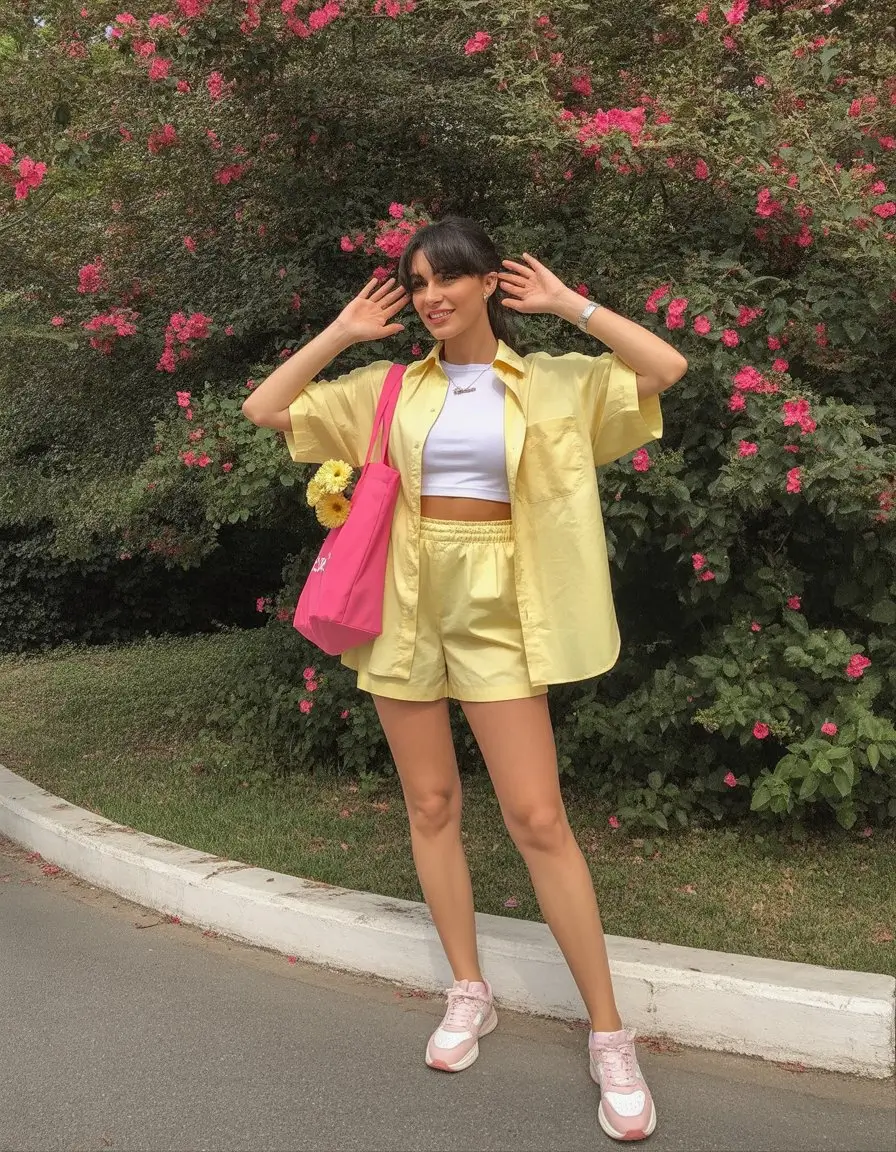 hot summer heat wave outfits 2026 Monochrome soft yellow set playful summer vibe