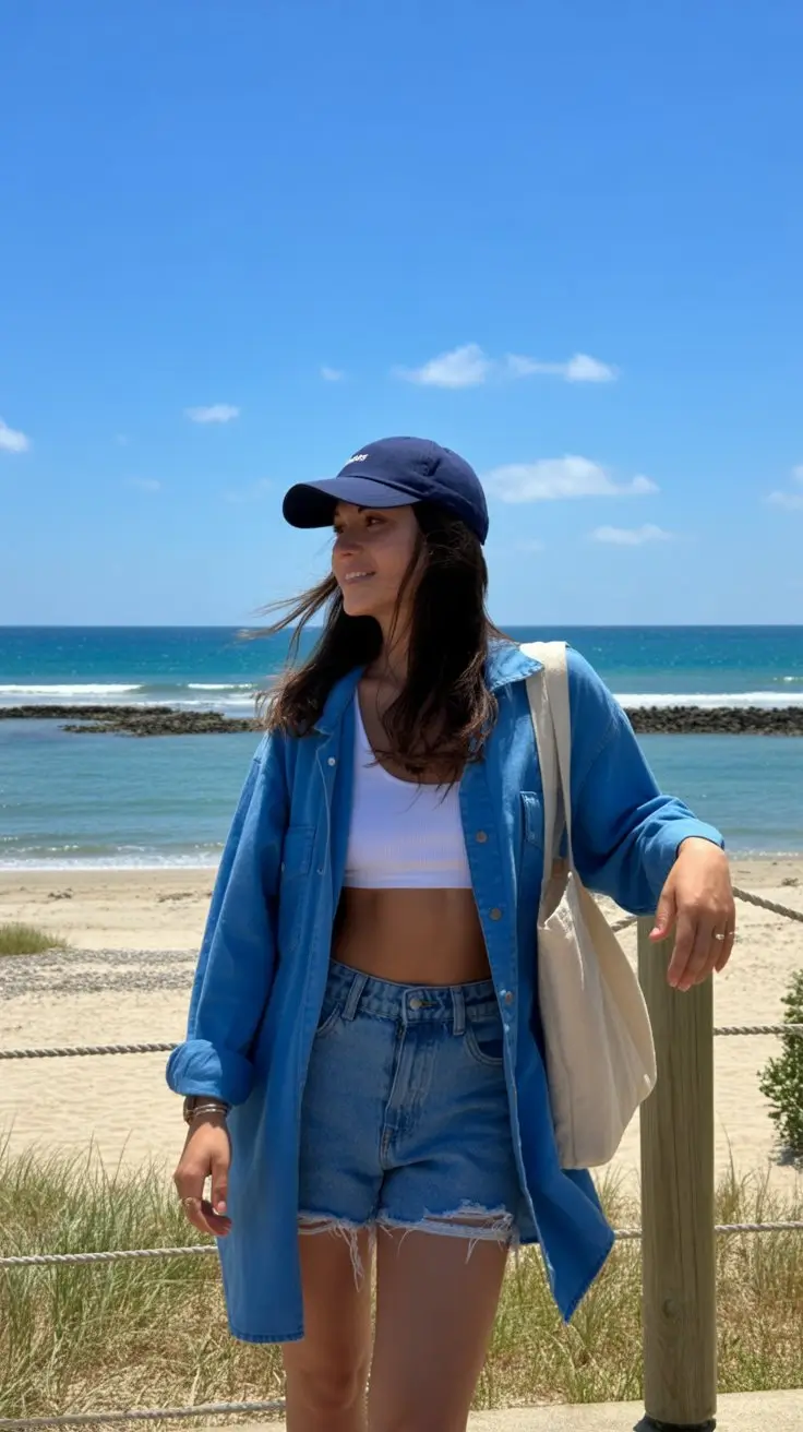 hot summer heat wave outfits 2026 Denim layers by the ocean breeze