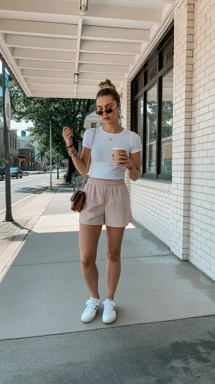 hot summer heat wave outfits 2026 Easy cotton tee and relaxed shorts everyday uniform