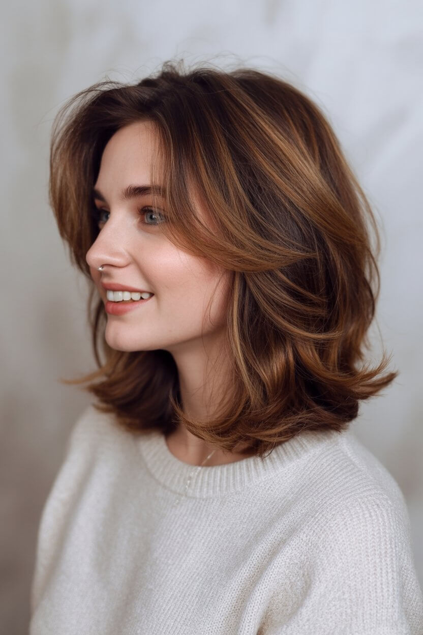layered summer haircuts for medium hair 2026 Soft flipped layers with natural volume bounce