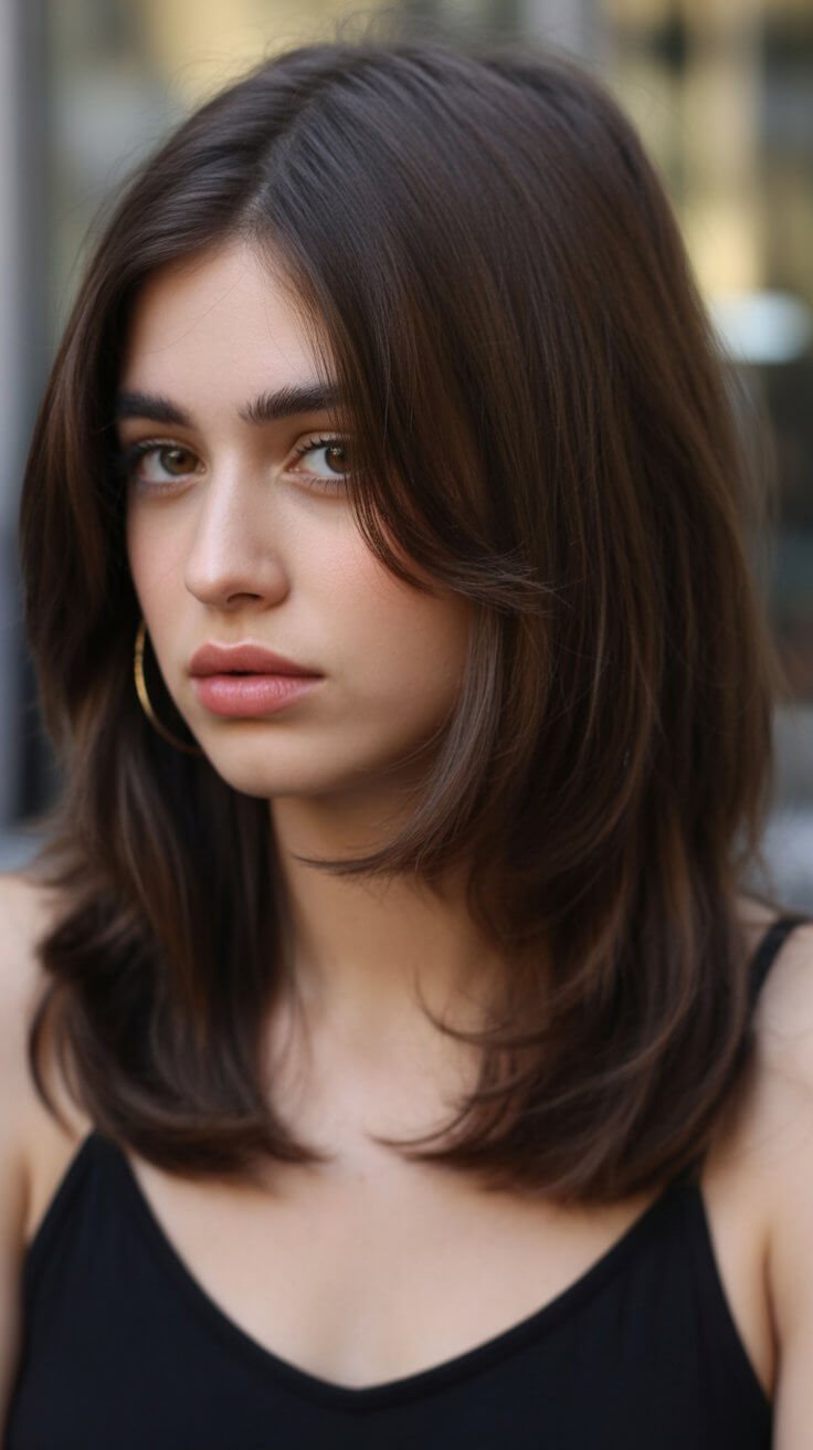 layered summer haircuts for medium hair 2026 Classic smooth layers with soft face framing elegance