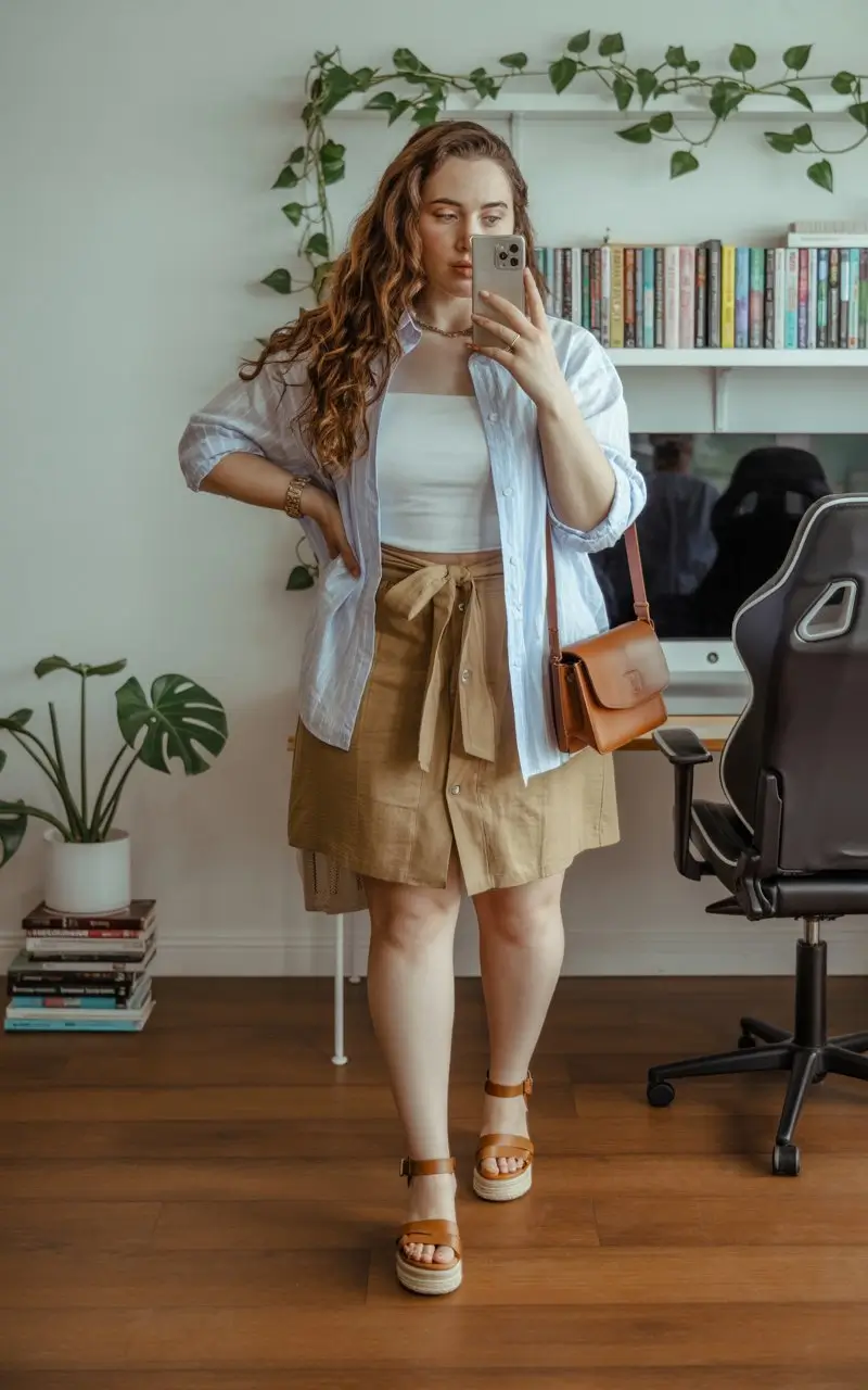 midsize outfits for women summer 2026 Soft office inspired skirt with relaxed structure