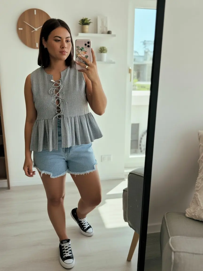 midsize outfits for women summer 2026 Playful textures with everyday denim ease