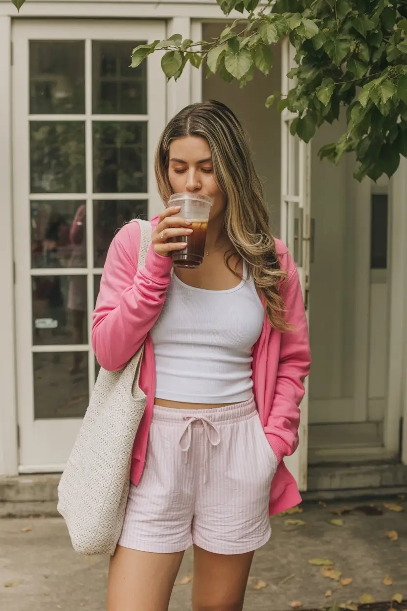 midsize outfits for women summer 2026 Soft sporty layers with a cozy summer morning feel