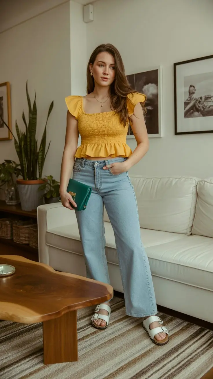 midsize outfits for women summer 2026 Soft denim balance with a modern feminine touch