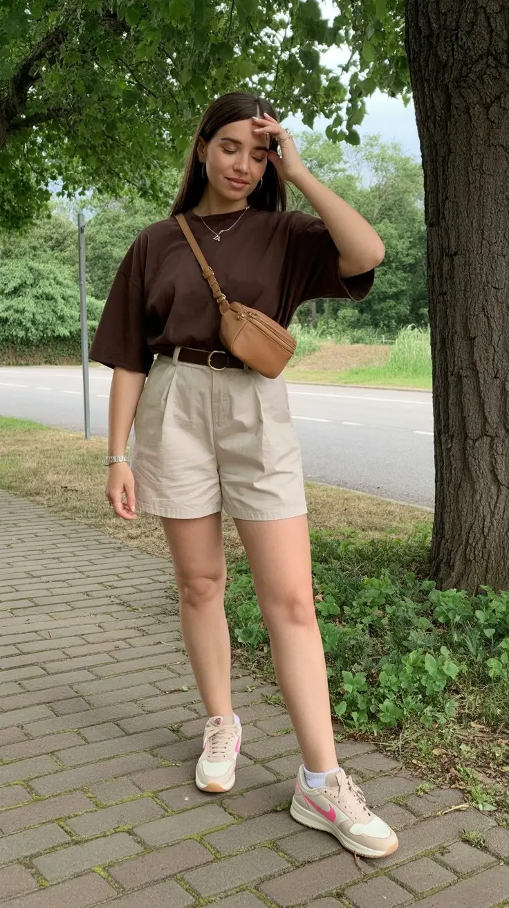 midsize outfits for women summer 2026 Effortless neutral shorts for everyday movement