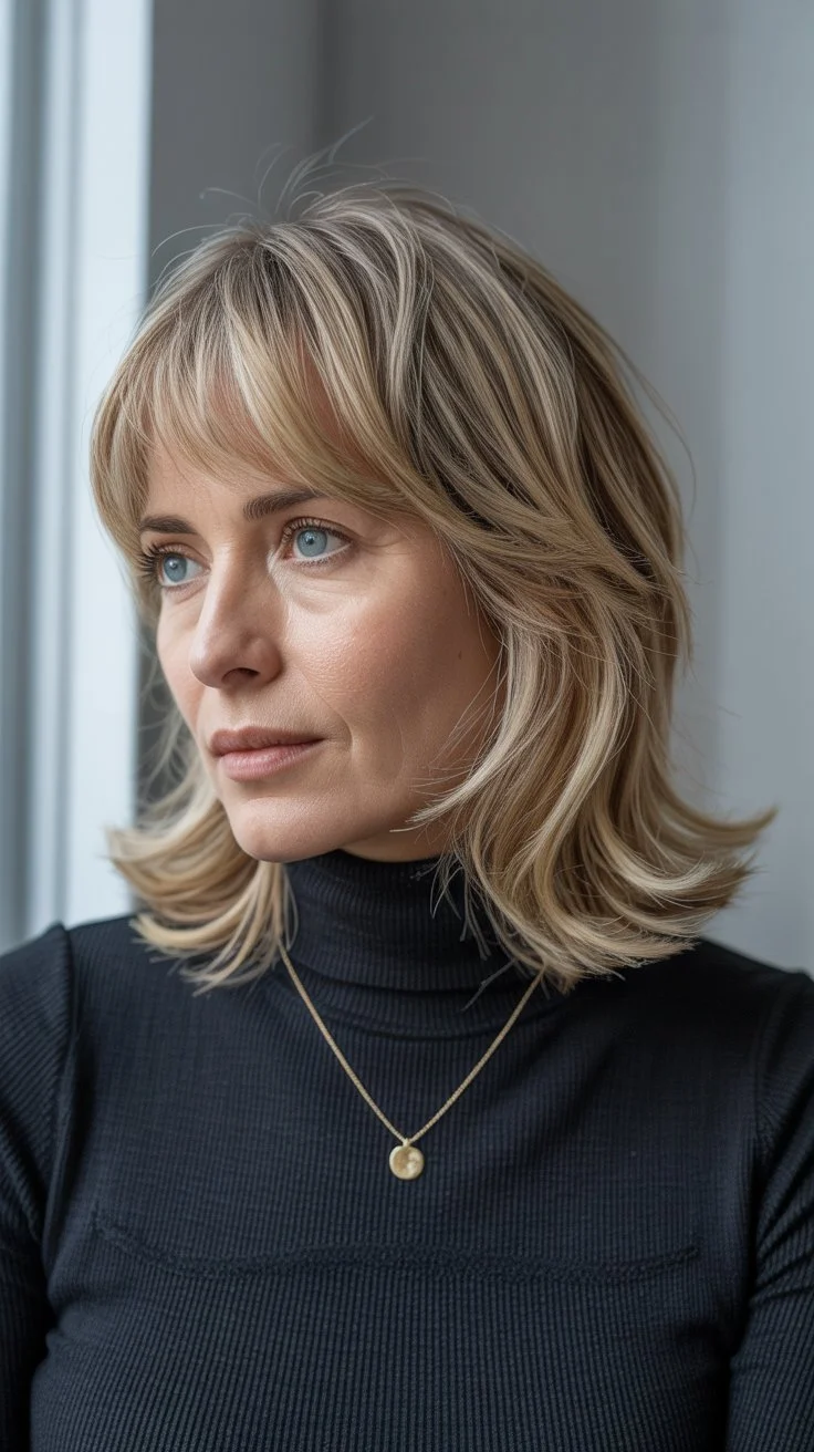 modern summer haircuts for women over 30 2026 layered mid length haircut with curtain fringe