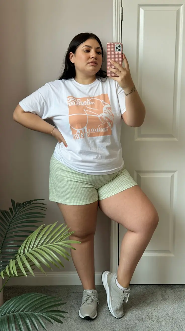 Plus Size Summer Outfits For Women 2026 Fitted tee and soft shorts easy athleisure everyday look
