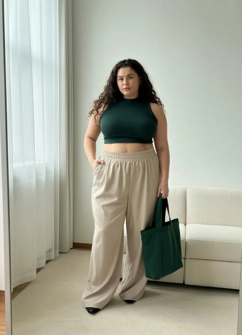 Plus Size Summer Outfits For Women 2026 Minimal crop top and wide trousers modern relaxed chic