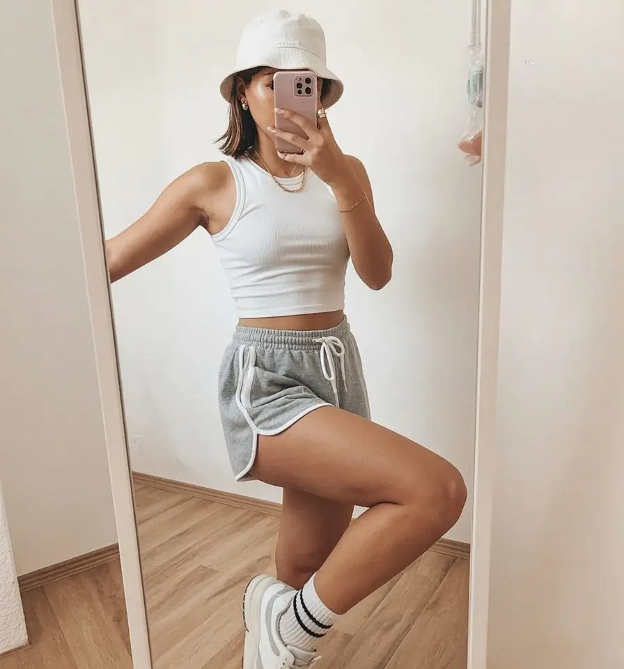 short outfits for women summer 2026 Soft sporty set with relaxed sweat shorts