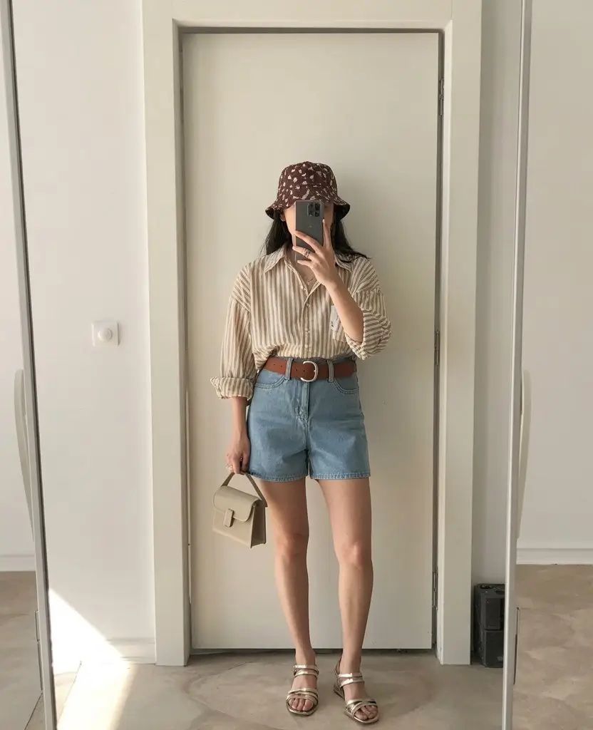short outfits for women summer 2026 Relaxed vintage inspired denim with soft neutrals