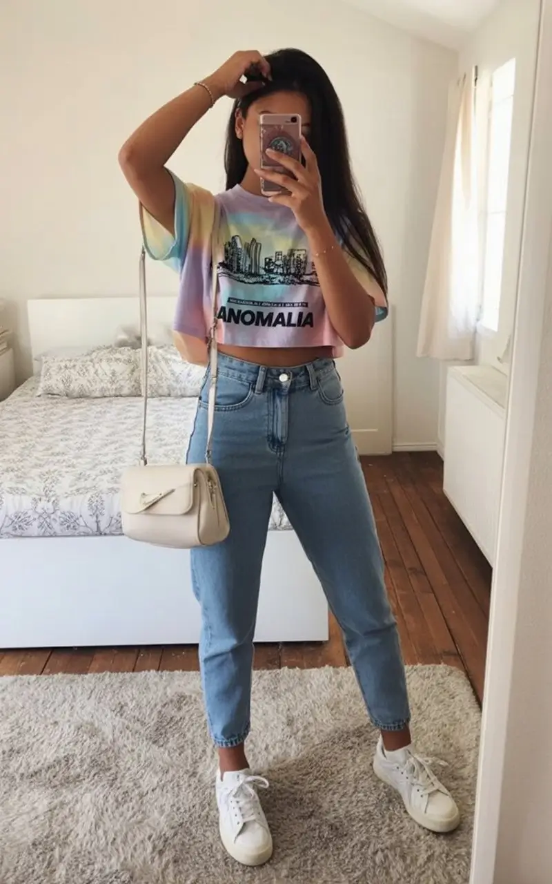 stylish mom outfits summer 2026 Playful Graphic Tee with Everyday Denim