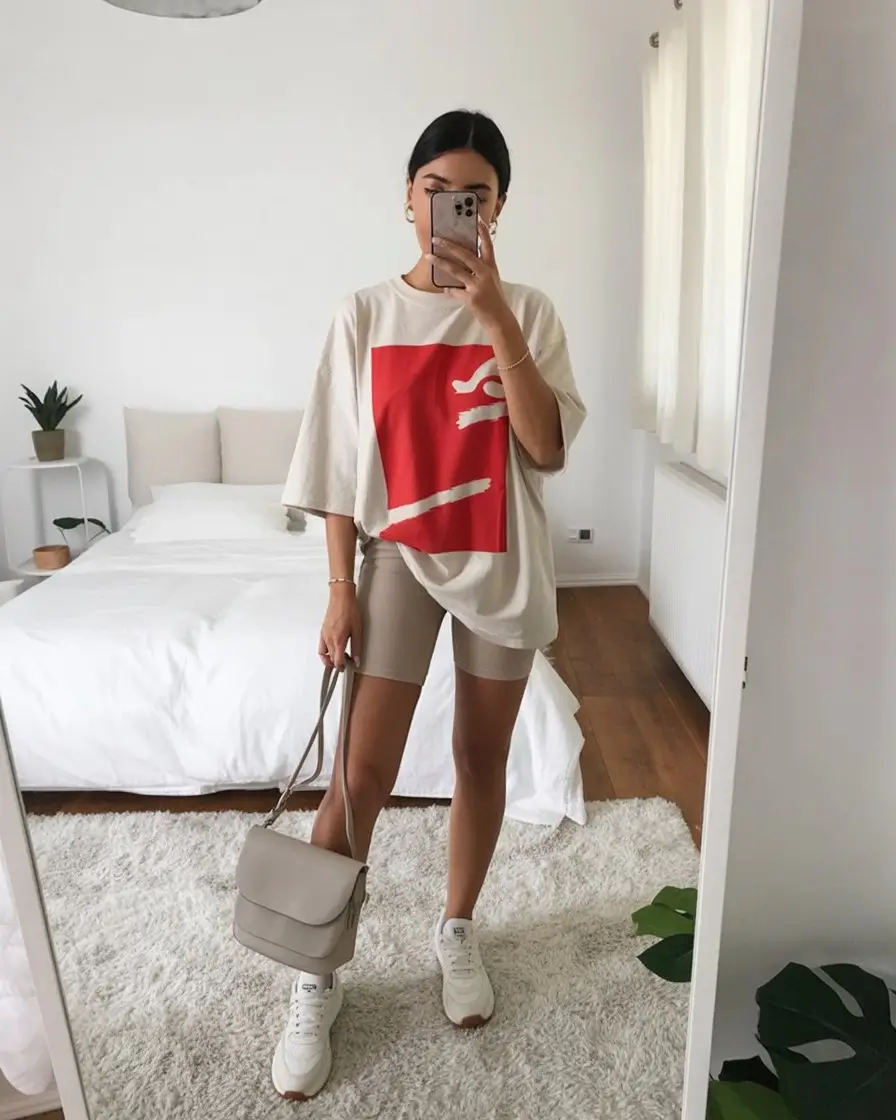 stylish mom outfits summer 2026 Relaxed Sporty Look with Biker Shorts