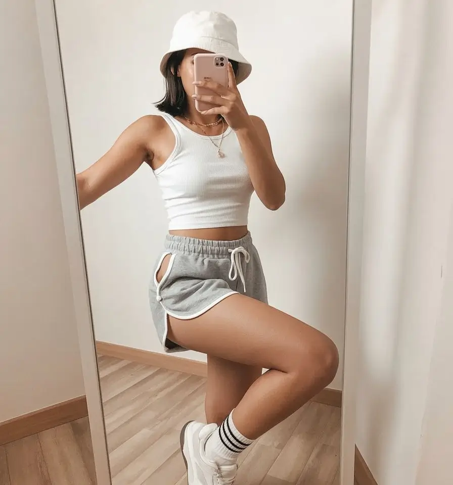 summer basic outfit for women 2026 Sporty tank and drawstring shorts off duty comfort