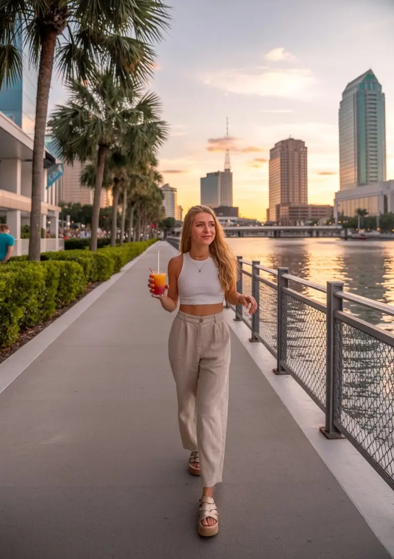 summer basic outfit for women 2026 Relaxed crop top and wide leg pants sunset comfort