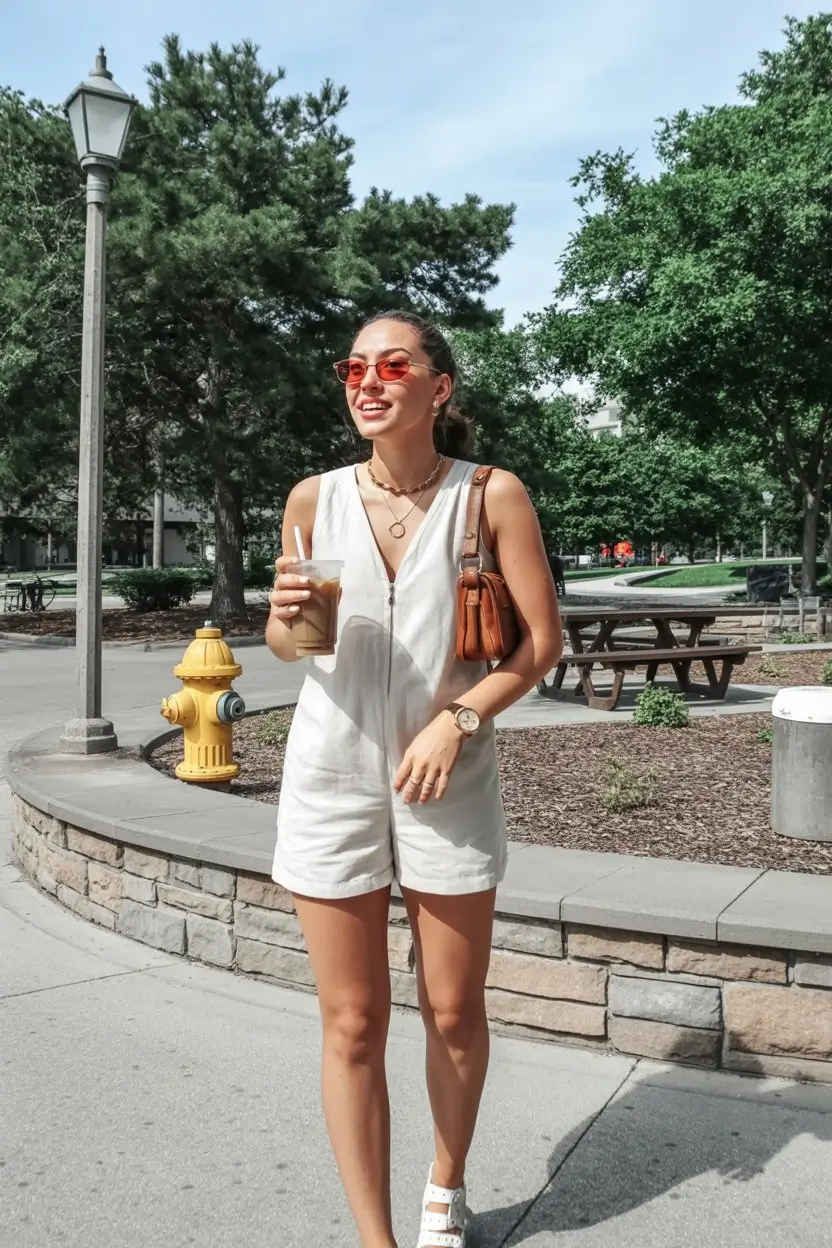 summer basic outfit for women 2026 Minimal romper and sandals effortless one piece styling